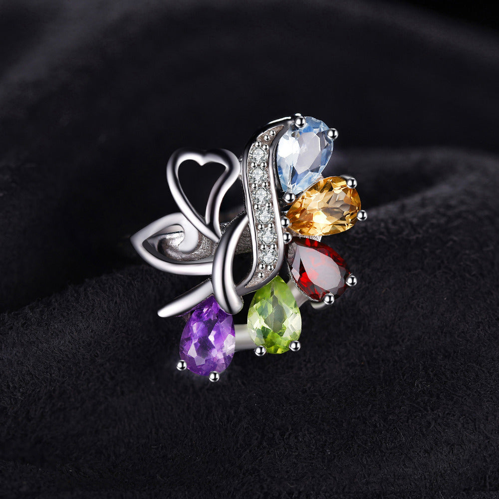 Sterling Silver Rainbow Gem Ring