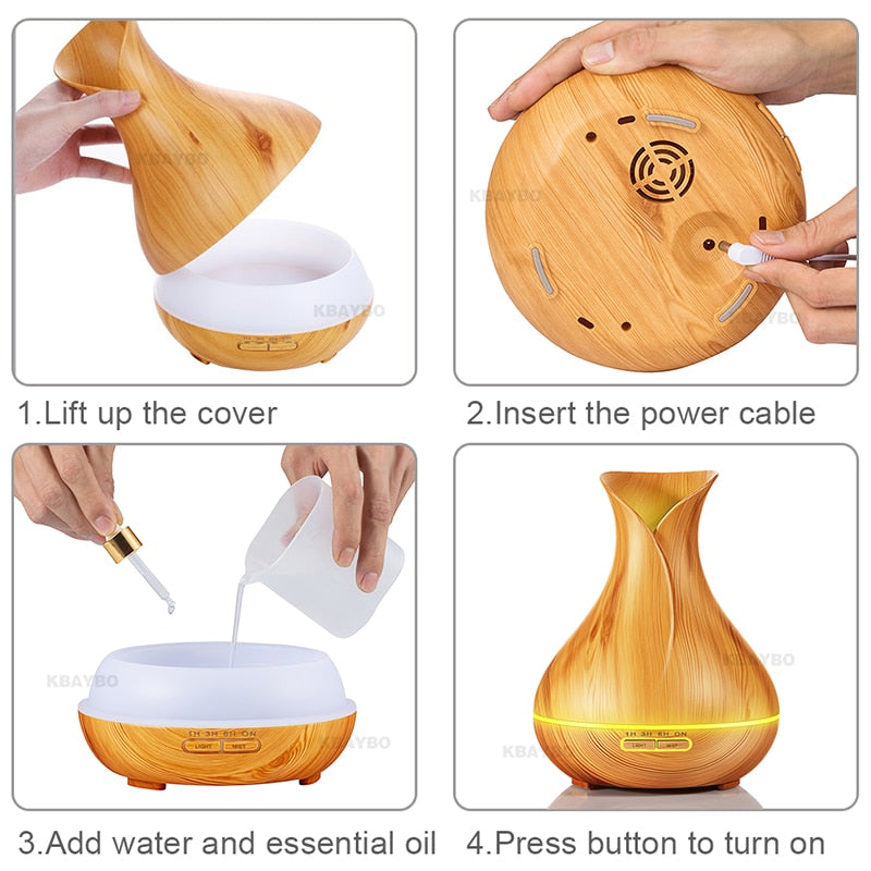 400mL Essential Oil Diffuser and Humidifier w/ Mood LED Lights