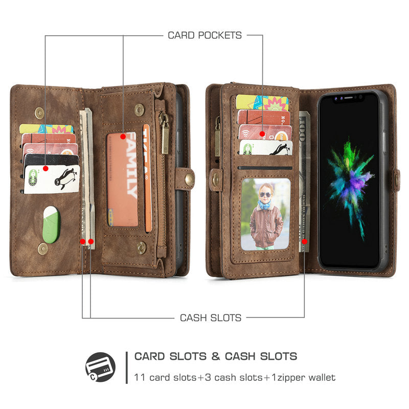 All-In-One Handmade Trifold Leather Removable iPhone Wallet