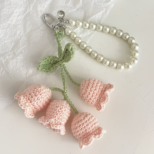 Handmade Knit Crochet Lily of the Valley Flower Keychain