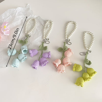 Handmade Knit Crochet Lily of the Valley Flower Keychain