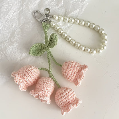 Handmade Knit Crochet Lily of the Valley Flower Keychain