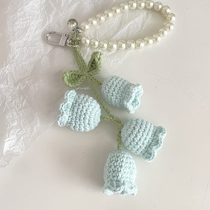 Handmade Knit Crochet Lily of the Valley Flower Keychain