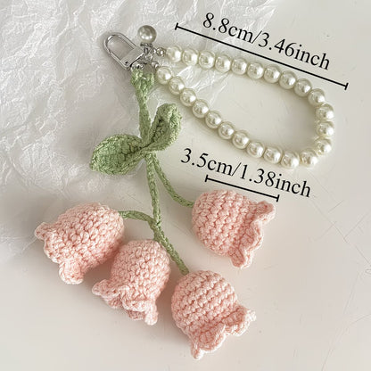 Handmade Knit Crochet Lily of the Valley Flower Keychain