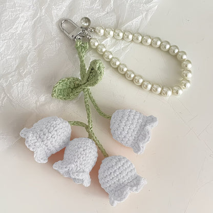 Handmade Knit Crochet Lily of the Valley Flower Keychain