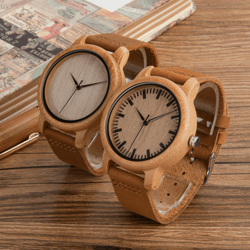 Classic Unisex Bamboo Wooden Watch Leather Strap