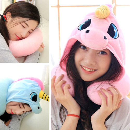 Hooded Unicorn Neck Pillow