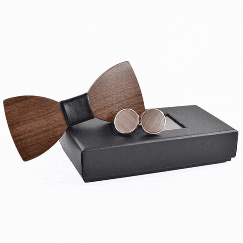 Wooden Bow Tie with 2 Matching Cufflinks