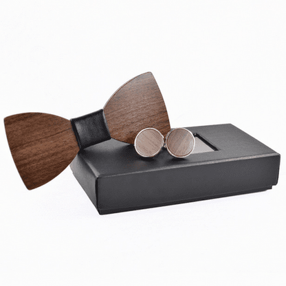 Wooden Bow Tie with 2 Matching Cufflinks