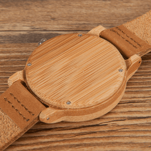 Classic Unisex Bamboo Wooden Watch Leather Strap