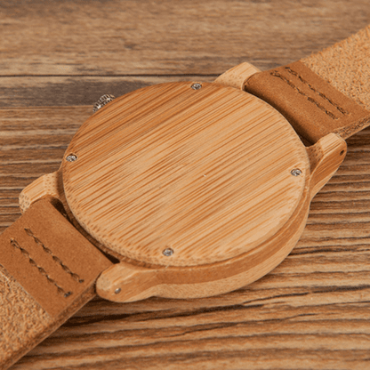 Classic Unisex Bamboo Wooden Watch Leather Strap