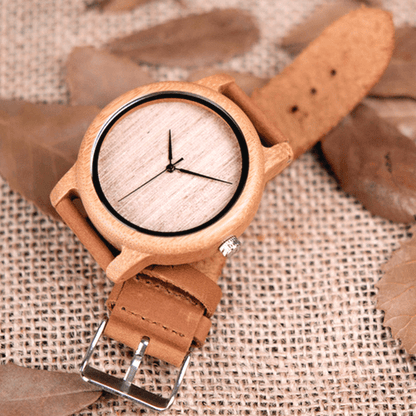 Classic Unisex Bamboo Wooden Watch Leather Strap