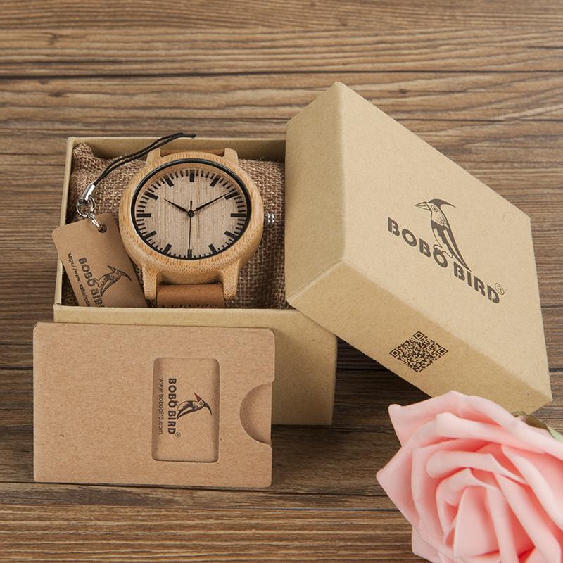 Classic Unisex Bamboo Wooden Watch Leather Strap