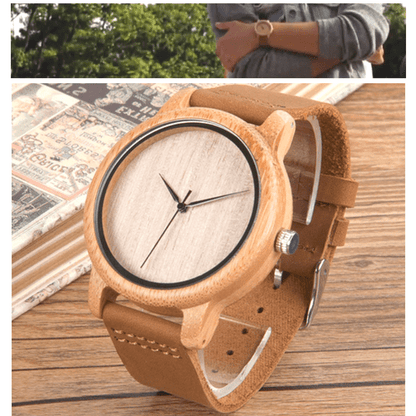 Classic Unisex Bamboo Wooden Watch Leather Strap